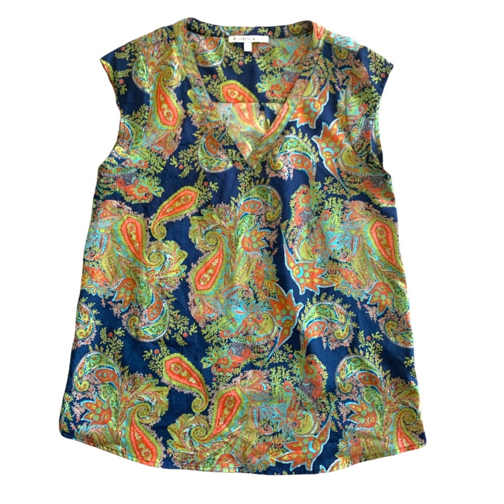 Daniel Rainn Paisley Print V Neck Sleeveless Shirt Size Small